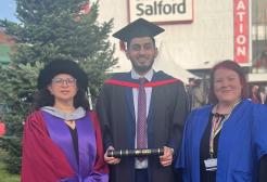 Dr Maria Kutar, Mohsin Hassan and Nicola Moss at graduation