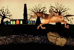 A horse jumps through a canvas in film Sultanate