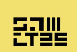 Black shapes on yellow background making out the letters and numbers S, A, M, C, T 25