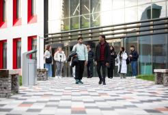 Students outside the Science, Engineering & Environment (SEE) Building