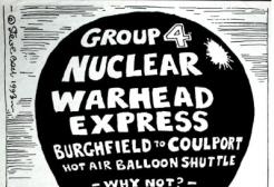 Archives image: A Steve Bell cartoon on the topic of nuclear warhead convoys.Guardian 