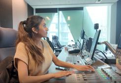 Fazeela Munshi in the MediaCity recording studio