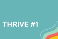 Thrive #1 on teal with colorful waves.