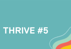 Thrive #5 on teal with colorful waves.