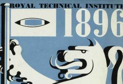 The year 1896 is written in white over a blue background beneath the words Royal Technical Institute in black text.. The University's heraldic lion is shown.