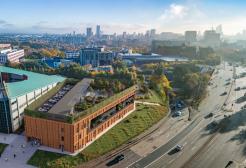An artist's impression of an aerial view of the Thrive Health and Wellbeing Centre, University of Salford