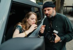 Emma Stone and Yorgos lanthimos on the set of Kinds of Kindness