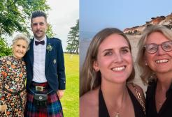 Side by side shots of Jimmy Ewing with mum and student Jess with her mum