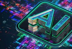 The word AI in neon colours