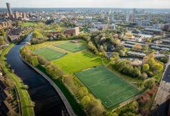 A CGI showing how new football and games pitches at the University will look