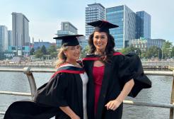 Two women at MediaCity for graduation