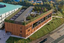 An artist's impression of an aerial view of the Thrive Health and Wellbeing Centre, University of Salford