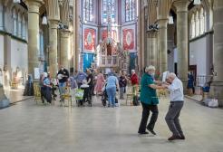 Community music and dance session hosted inside The Monastery in Gorton, Manchester, as part of the Manchester Camerata orchestra's pioneering dementia support and music-making programs