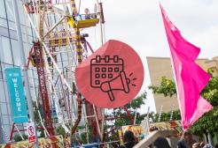A ferris wheel during Welcome Week with an event sticker