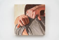 A painting of a man undressing