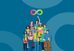 an illustration of a group of people with different characteristics (gender, disability, race) underneath an infinity symbol