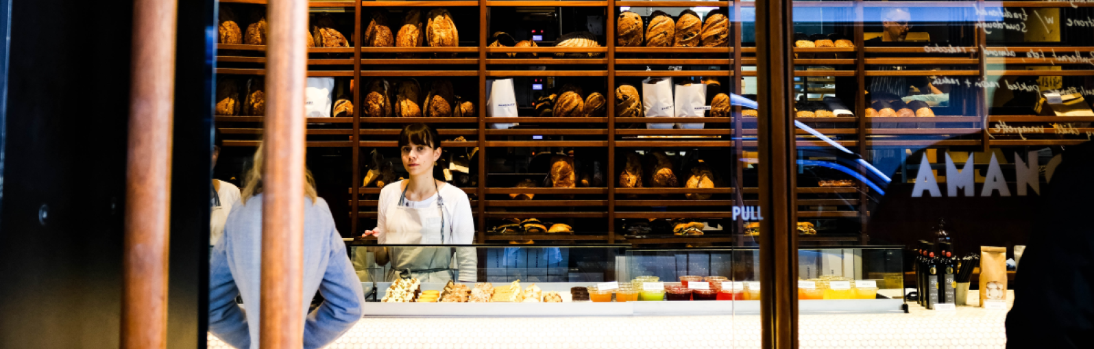 A person works in a bakery