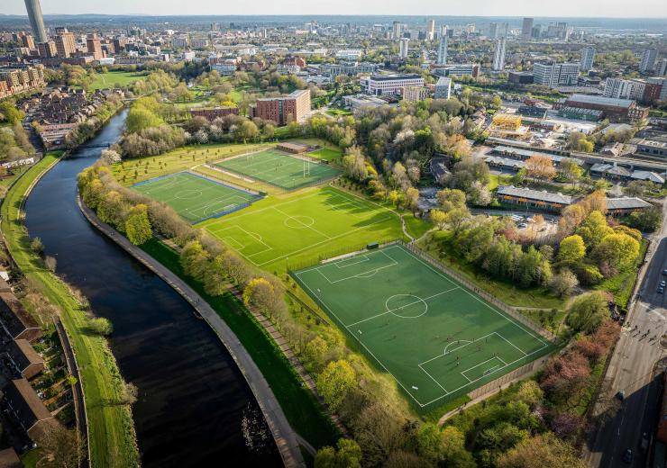 A CGI showing how new football and games pitches at the University will look