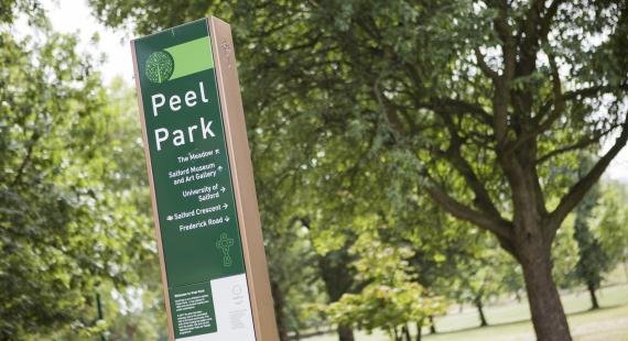 Entry sign to Peel Park