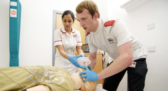 Nursing students at University of Salford working with a human patient simulator