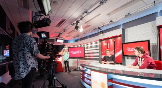 Students in our MediaCity Quays News studio