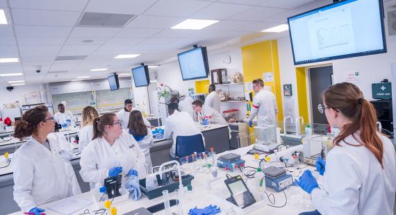 Students in a practical session in the Bodmer Labs, University of Salford