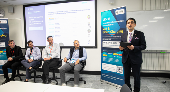Vahid Vahidinasab presenting at the closing session at the UK-EU Symposium April 2026