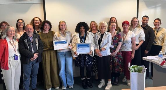 CNO award winners Melissa and Megan celebrate with their programme team