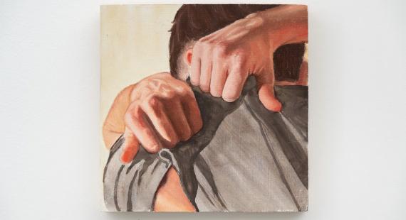 A painting of a man undressing