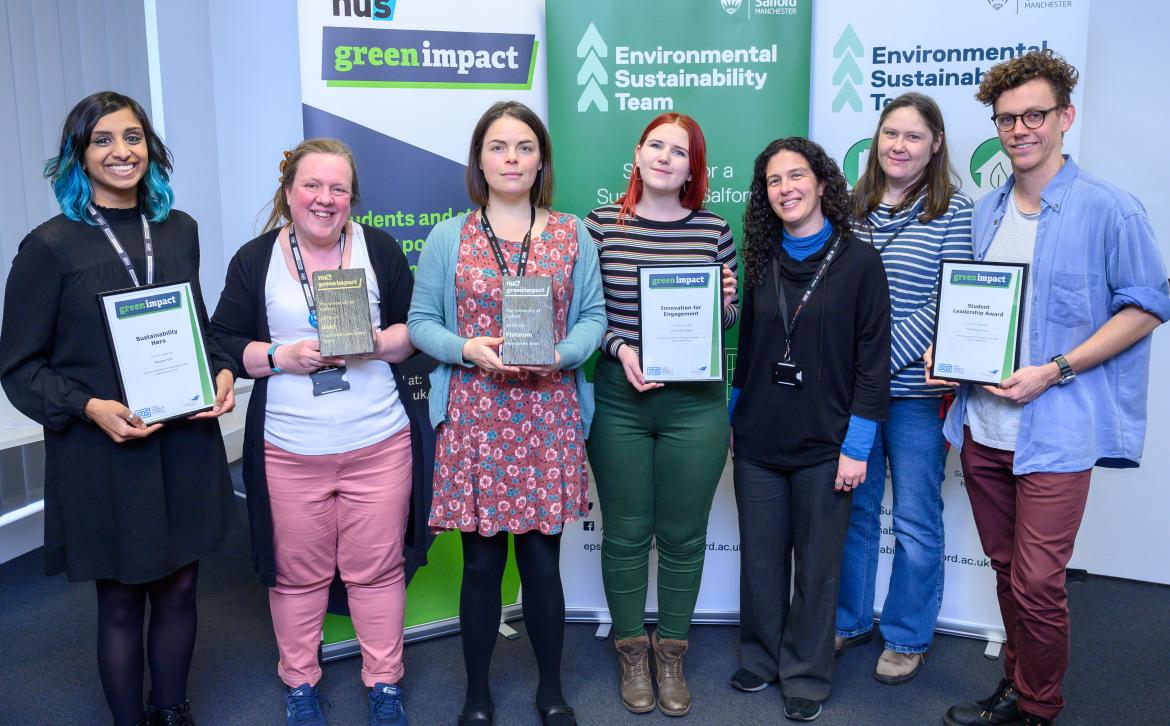 Photo of staff and students with their Green Impact awards