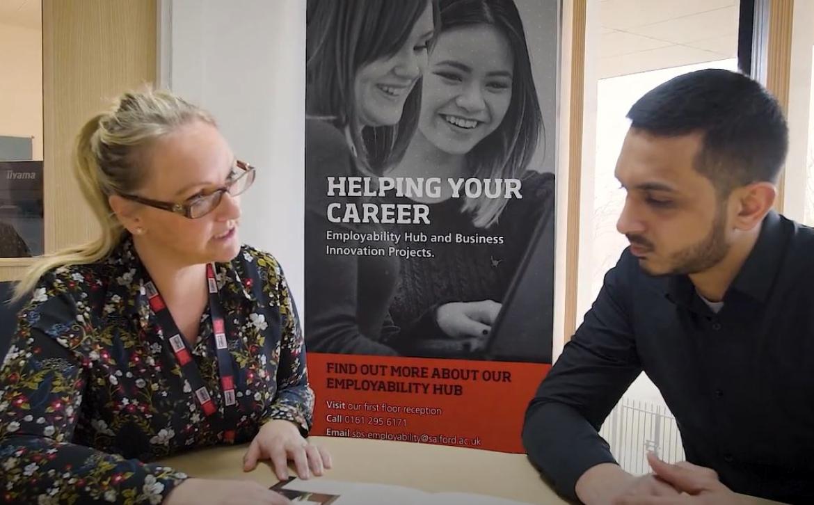 Careers team supporting a student at the University of Salford