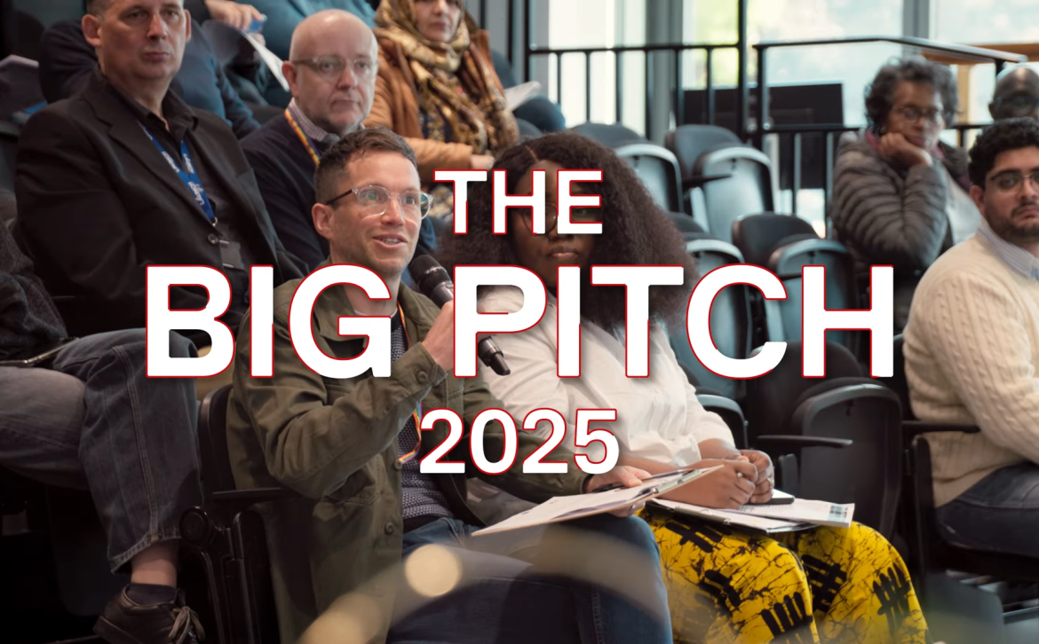 A shot of the crowd with the words big pitch spelled out in a bold font