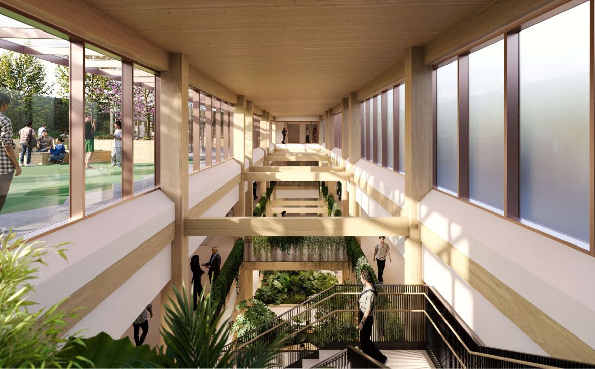 A CGI image showing the greenery throughout the new building