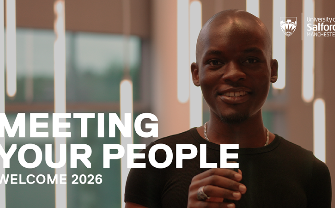 Smiling student with text 'meeting your people - Welcome 2026' over the top