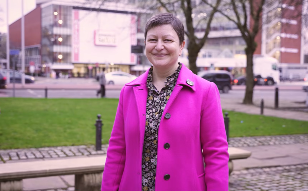 Emma French standing outside University of Salford 